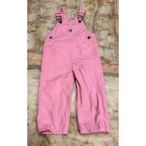 Carhartt Kids Canvas Bib Overalls Pink Adjustable Straps Classic Loose Size 2T